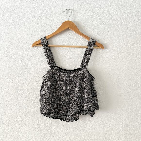 Free People Floral Top Boho Hipster Hippie Bohemian Indie Dark Flower Festival - Picture 1 of 6